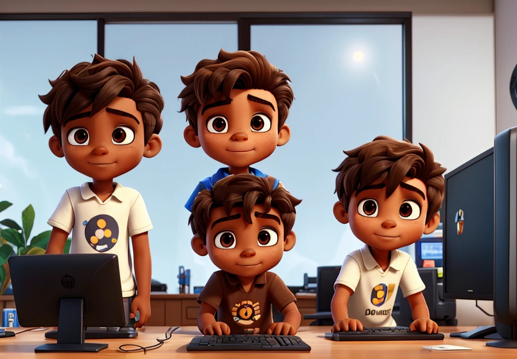 two brothers, 4 and the other 7 years, Gamer Kids, olhos e Brown skin, Brown skin, gamer, little or big brother, playing on the computer, slickedback hair 