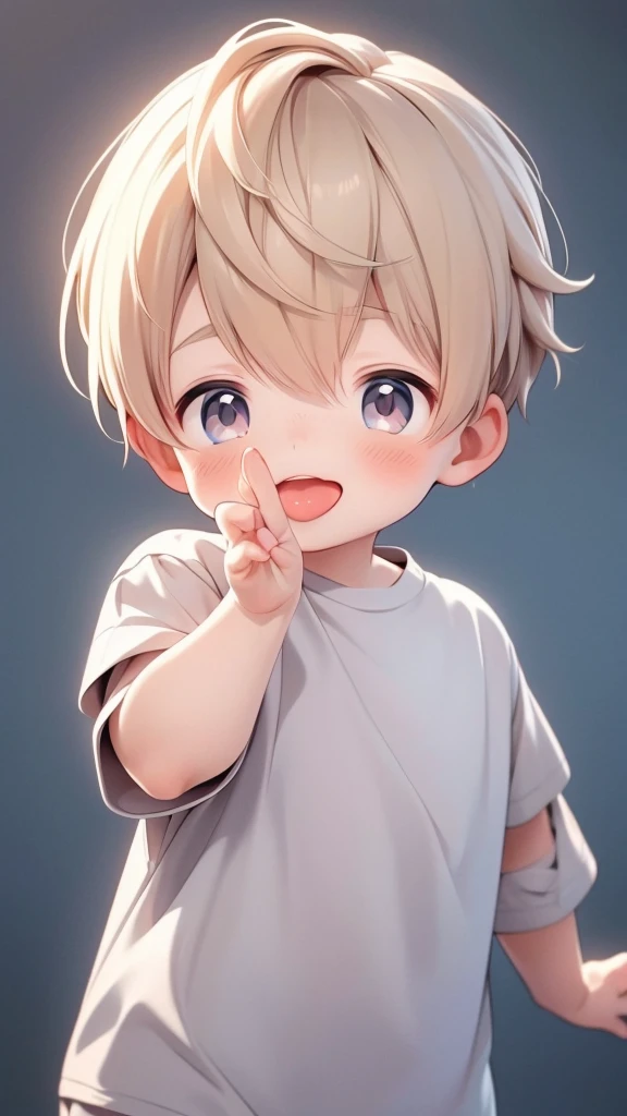 Cute little cute little boy standing up he is blonde and is sticking out his tongue and doing it with his fingers 👉🏻👈🏻