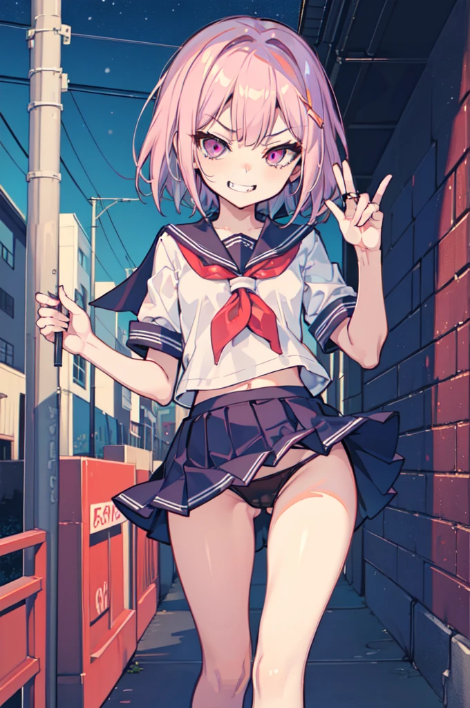 (perfection:1.1), (highest quality:1.2), (best quality:1.2), (alley:1.1), 1girl, sexy body, (evil smirk:1.2), (:1.1), naughty, (school uniform:1.1), detailed body, sexy thighs, small breasts, short hair, high quality eyes, 4K, highest quality resolution, best quality resolution, best quality upscale,