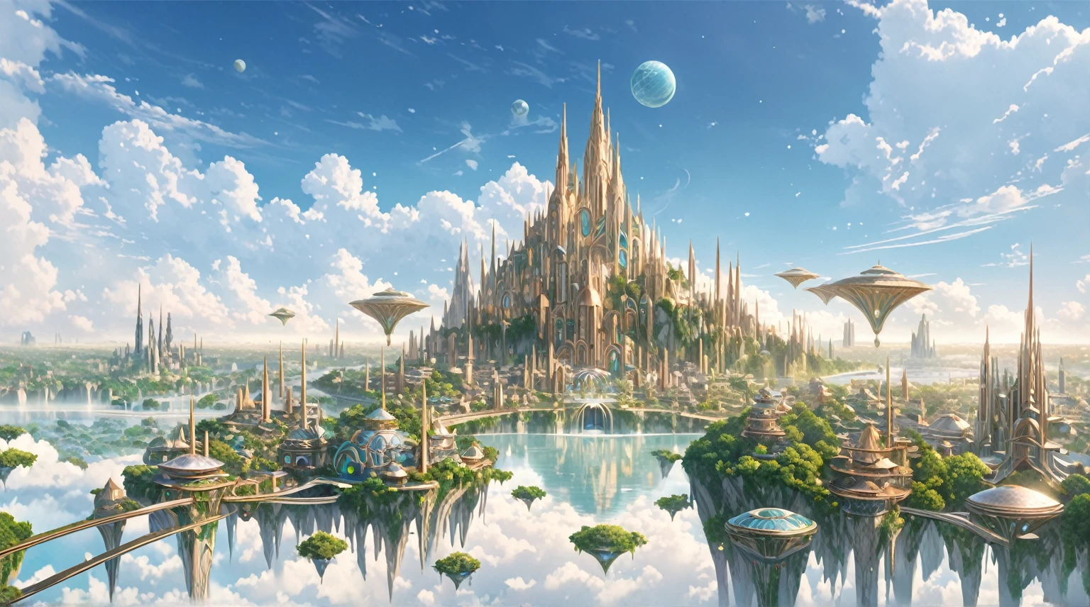 masterpiece, best quality, good quality, Fantasy aesthetics, Highly detailed, beautiful landscape, floating futuristic elven fantasy city, very detailed CG unified 8k wallpaper), clay texture, clean background, natural light, best quality, ultra detail