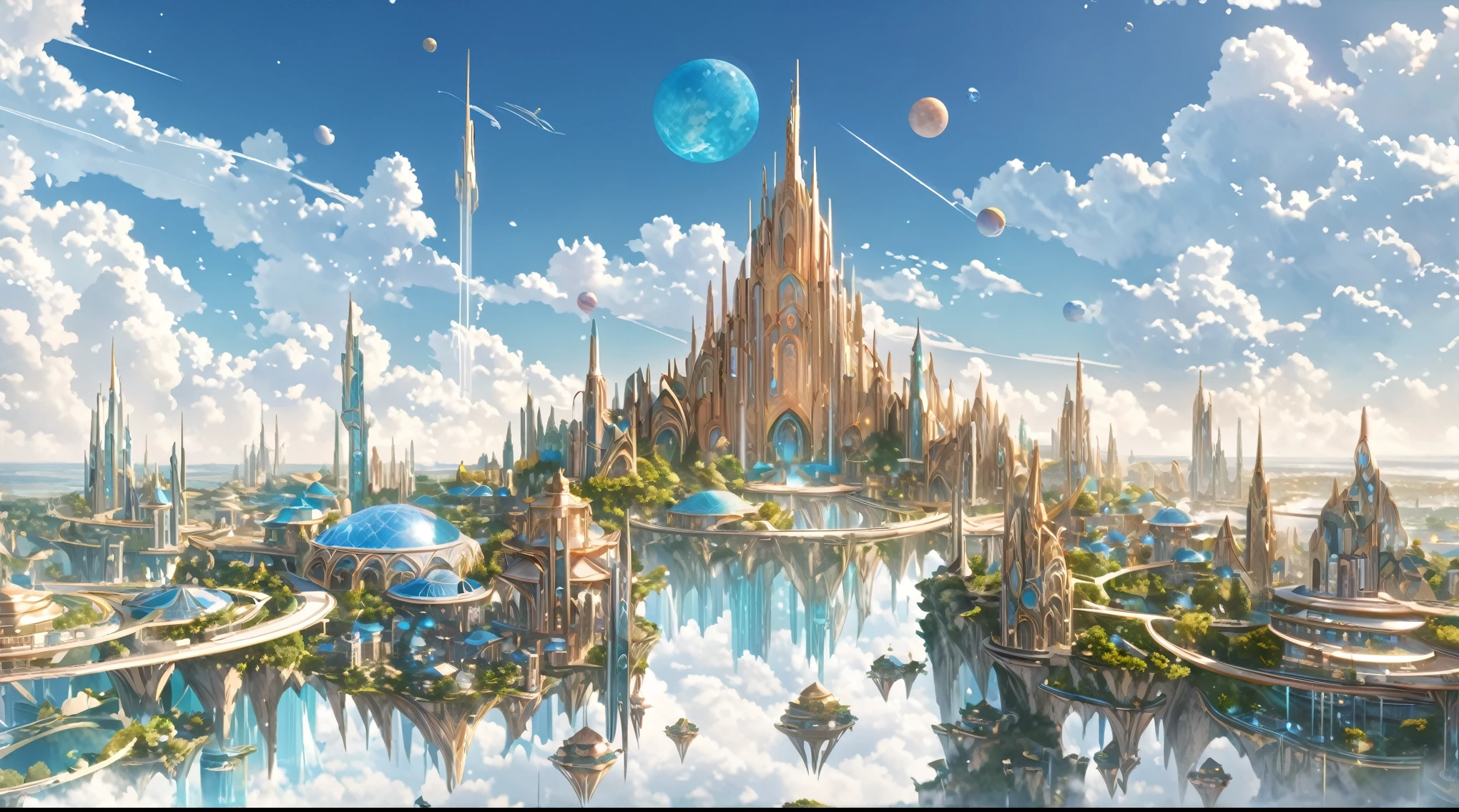 masterpiece, best quality, good quality, Fantasy aesthetics, Highly detailed, beautiful landscape, floating futuristic elven fantasy city, very detailed CG unified 8k wallpaper), clay texture, clean background, natural light, best quality, ultra detail