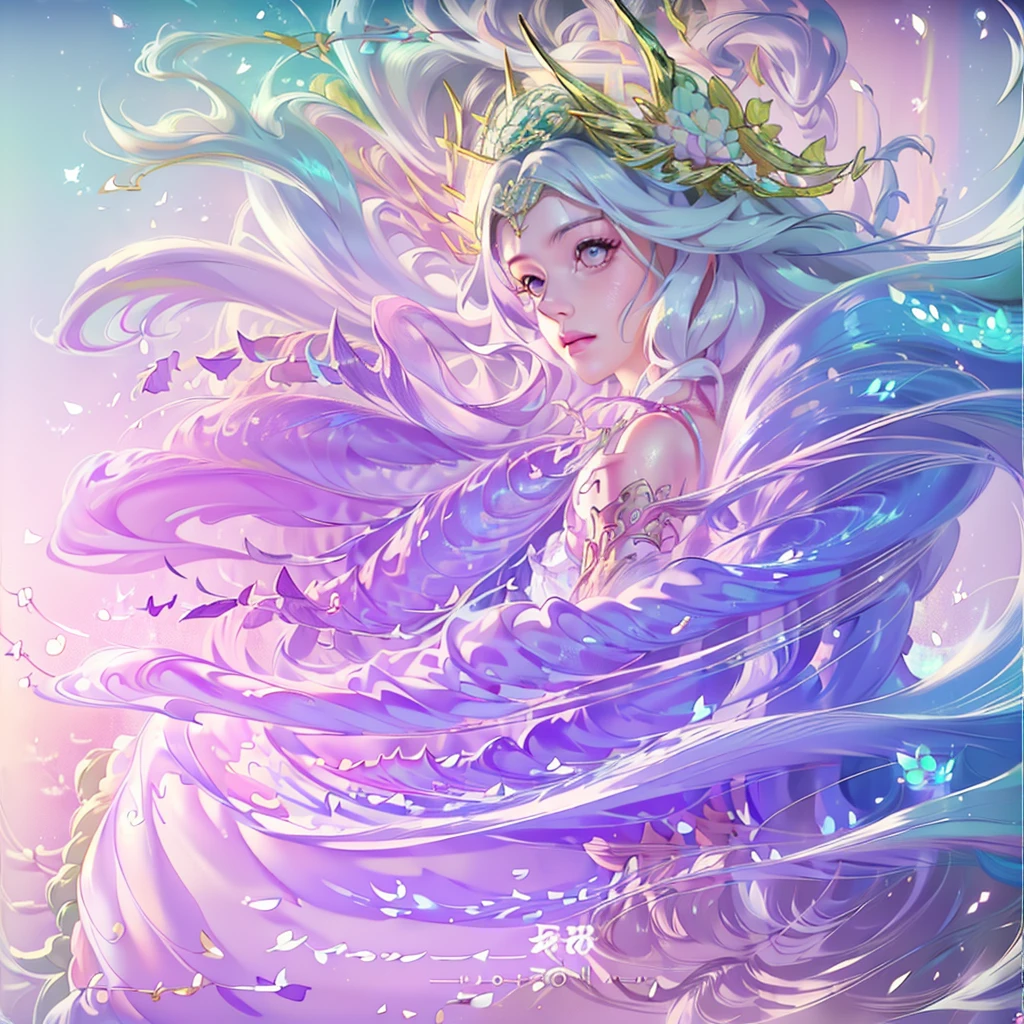 ((pastel model+ lines mix)) ((Model Kenshi))((modelo snapdd00)) face portrait ((size 1:1)), 20 year old adult woman, long and curly white loose hair, pale skin and pink eyes, wearing a beautiful and very feminine dress ((extremely detailed)) ((Eye- LoRa)) ((Style LoRa from Horse))