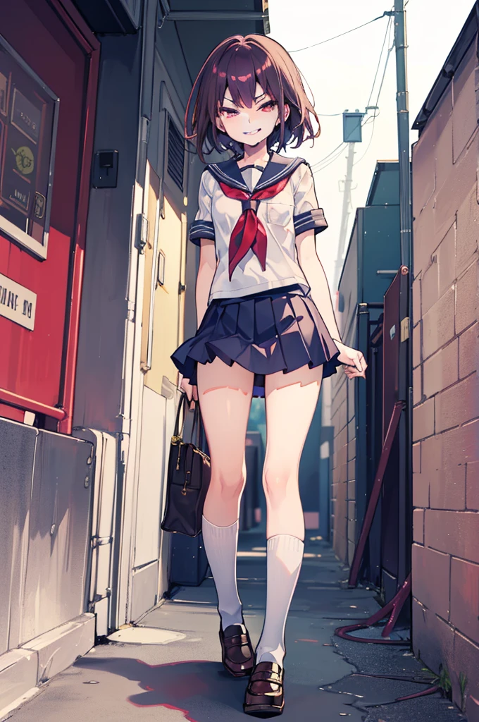 (Ideal:1.2), (perfection:1.2), (highest quality:1.2), (best quality:1.2), (detailed:1.1), alley 1girl, y body, (evil smirk:1.2), (lol1), naughty, (school uniform:1.1), detailed body, sexy ths, small breasts, sir, high quality eyes, 4K, highest quality resolution, best quality resolution, best quality upscale, flawless 