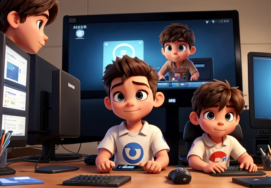 gamer, baby brother and a bigger one, playing on the computer, slickedback hair