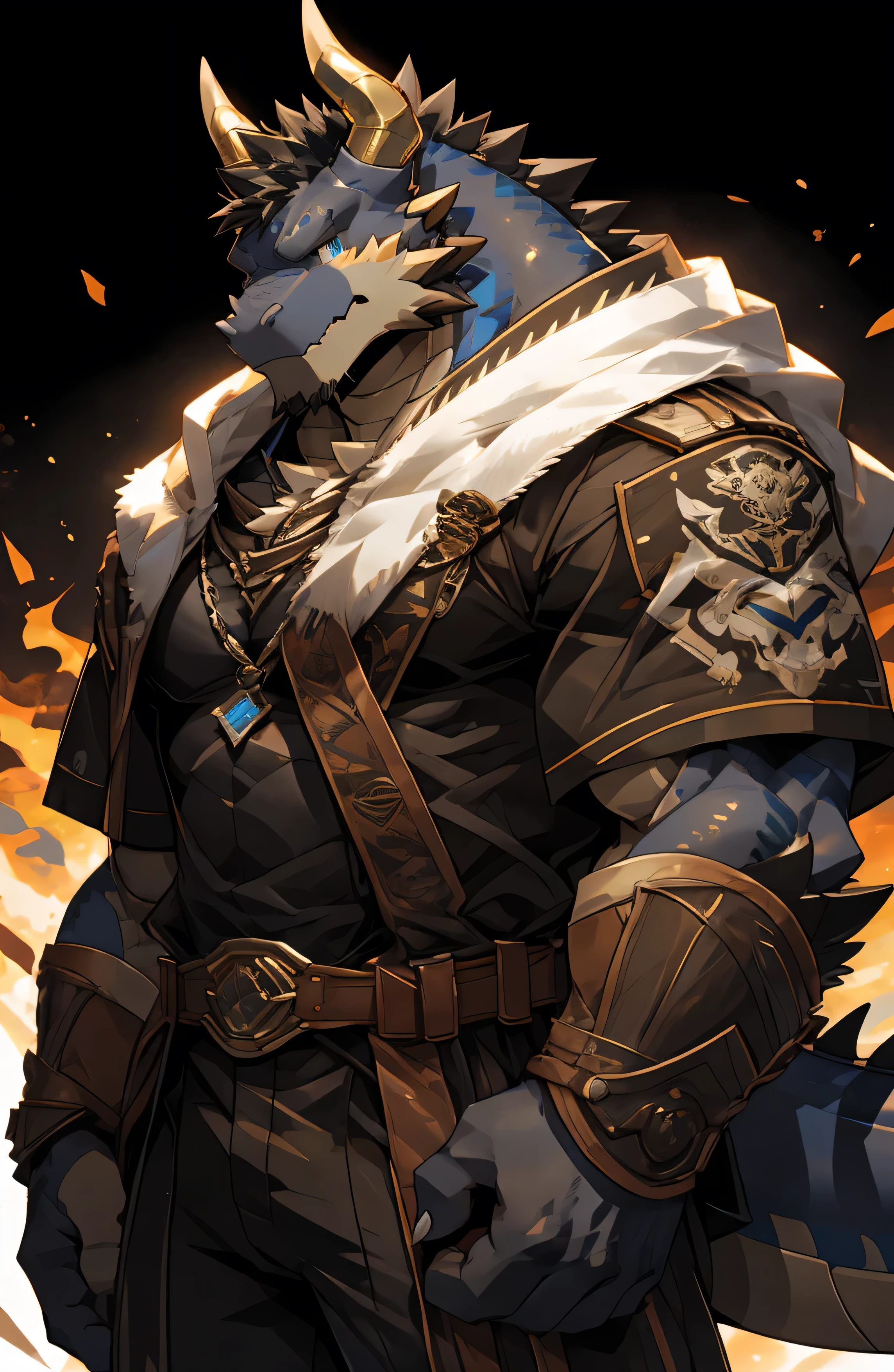 (by sollyz),dragon,white and black body,detail face, detail eyes, detail,male,(naked),pants,furry, short hair,(mercenary)
,blue eyes,black body,black hair,handsome,simple background,
strong,epic,