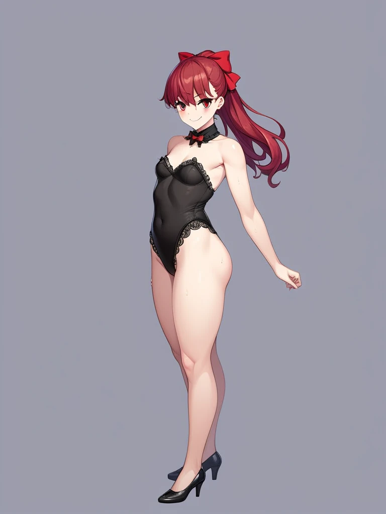 ((mature face)), ((big ass)), Sweaty, Kasumi Yoshizawa has become a mature woman, Realistic denim texture, chubby upper body but small breasts, dskasumi, red hair, long hair, ponytail, red eyes, hair bow, 1girl, solo, ((height 150cm)), ((leotard)), ((lace leotard)), thick thighs, Bow legs, Beautiful face but chubby face, (((Chubby kasumi yoshizawa))), ballet pose, Stand up straight, ((Full body)), (low head 1.5), A little chubby body type and small breasts, masterpiece, ((small breasts)), thick legs++, Full body+, Solo, Swollen face, 1 woman, thick thighs, solo, masterpiece, best quality, A chubby figure that seems real, smile,
BREAK, red ribbon
gym background, cinematic, game cg, official art, masterpiece, best quality