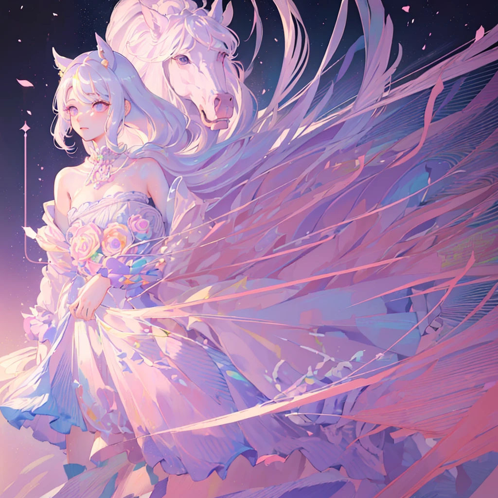((pastel model+ lines mix)) ((Model Kenshi))((modelo snapdd00)) face portrait ((size 1:1)), 20 year old adult woman, long and curly white loose hair, pale skin and pink eyes, wearing a beautiful and very feminine dress ((extremely detailed)) ((Eye- LoRa)) ((Style LoRa from Horse))