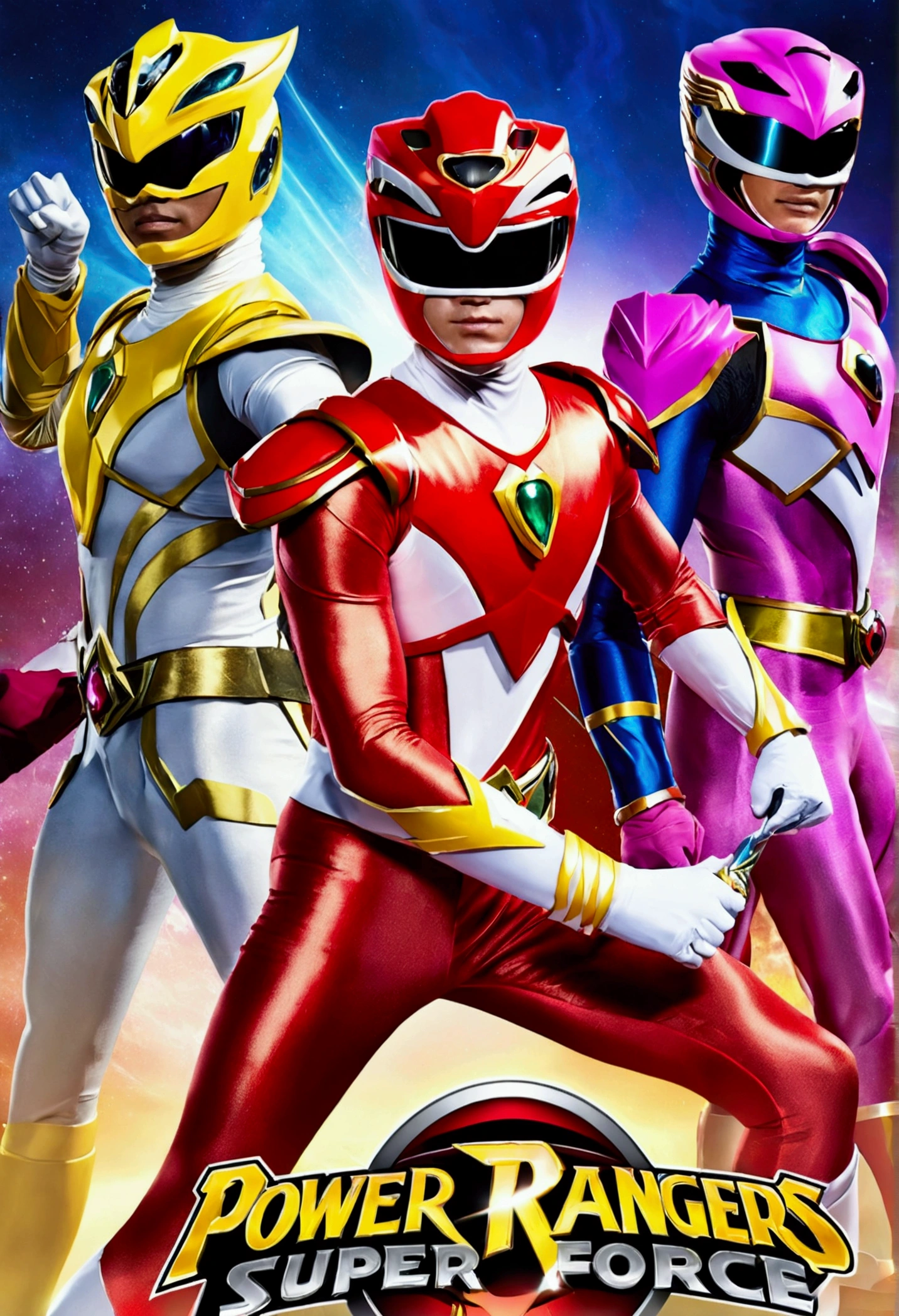 Crie uma imagem dos power rangers super mega force