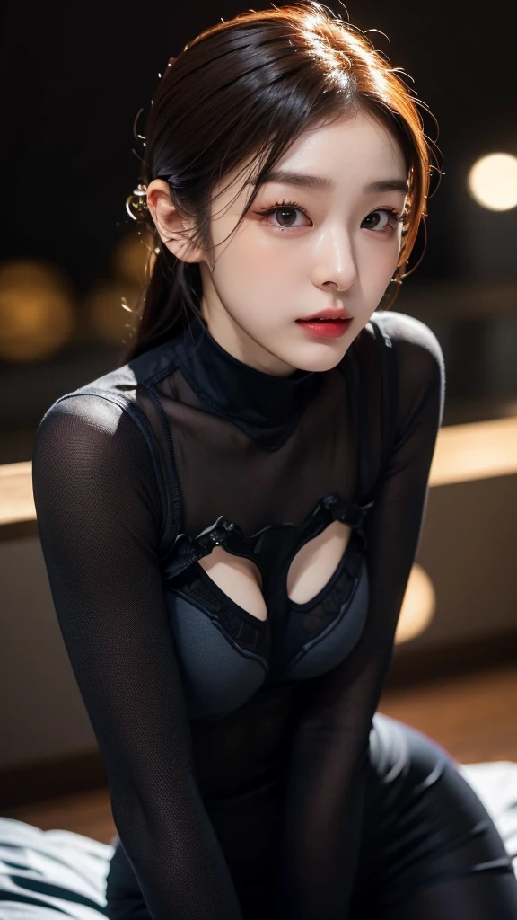 tmasterpiece,1 Korean girl,realisticlying,8K UHD,high high quality,in the background bokeh, spider-man black suit,Spidey,Clothes wrap around the whole body,Tight clothing,Abs contour,Short black hair,s the perfect face,shining face,Ultra-clear face,Elaborate Eyes,idoly