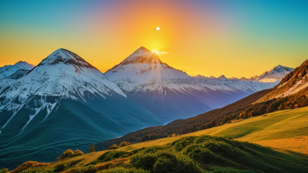 A vibrant illustration of a sunrise over a mountain, symbolizing a new beginning, with a prominent figure raising their arms in victory, surrounded by elements of nature that represent growth and hope, and an inspiring quote that says "MotivAção Diária"