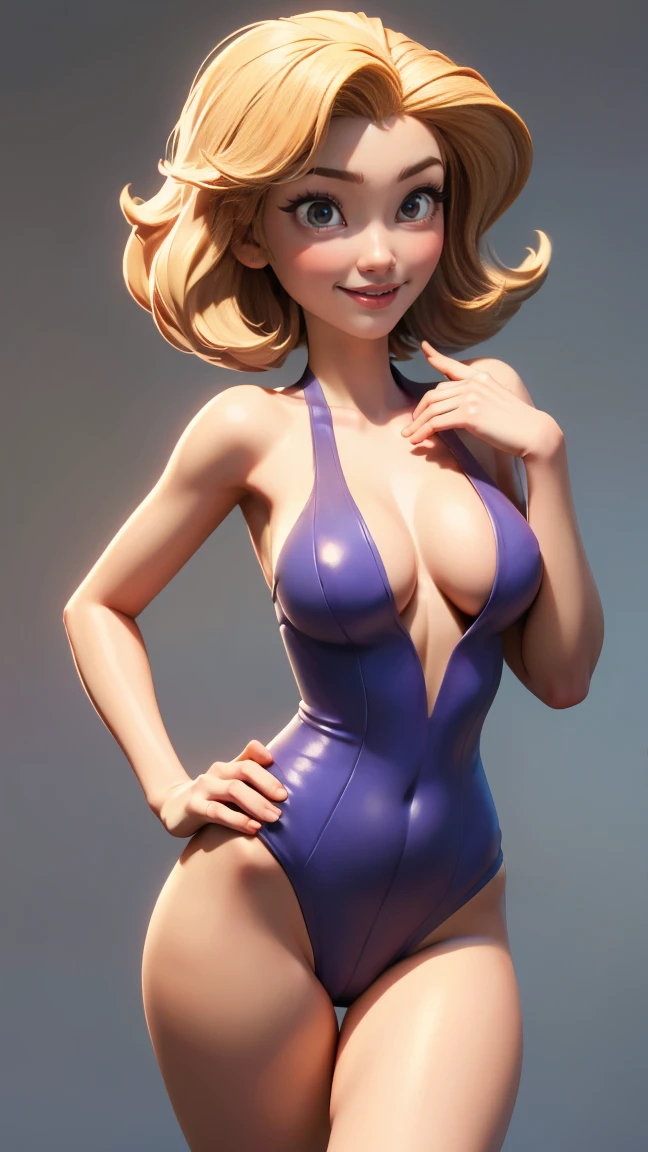 ((masterpiece)),(((Highest quality))),Thin thighs,Long legs,An 18-year-girl   naked nipples,  and accentuating her cleavage.:1.5,The best smile，Short blonde hair:1.5，short side wav，I&#39;m  big-boob 