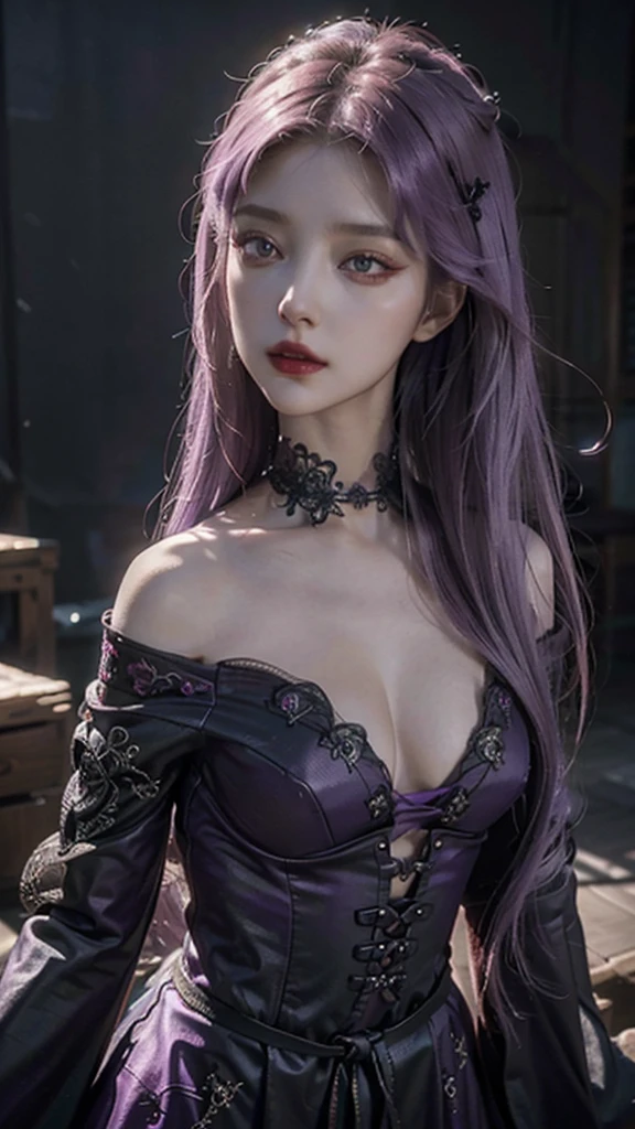 Woman, jellyfish, (feudal middle age:1.1), Slavic appearance, (long straight purple hair gradient pro red), (red eyes), (strong expression look), purple lipstick, fair skin, (black color gothic clothes with red details:1.1), yellow scales on the hands, cinematic lighting, mystical atmosphere, dynamic focus, ultra reality, ultra realistic, ultra quality, real, real texture:1.1, realistic clothes:1.1, 8k insaneres,  absurd,