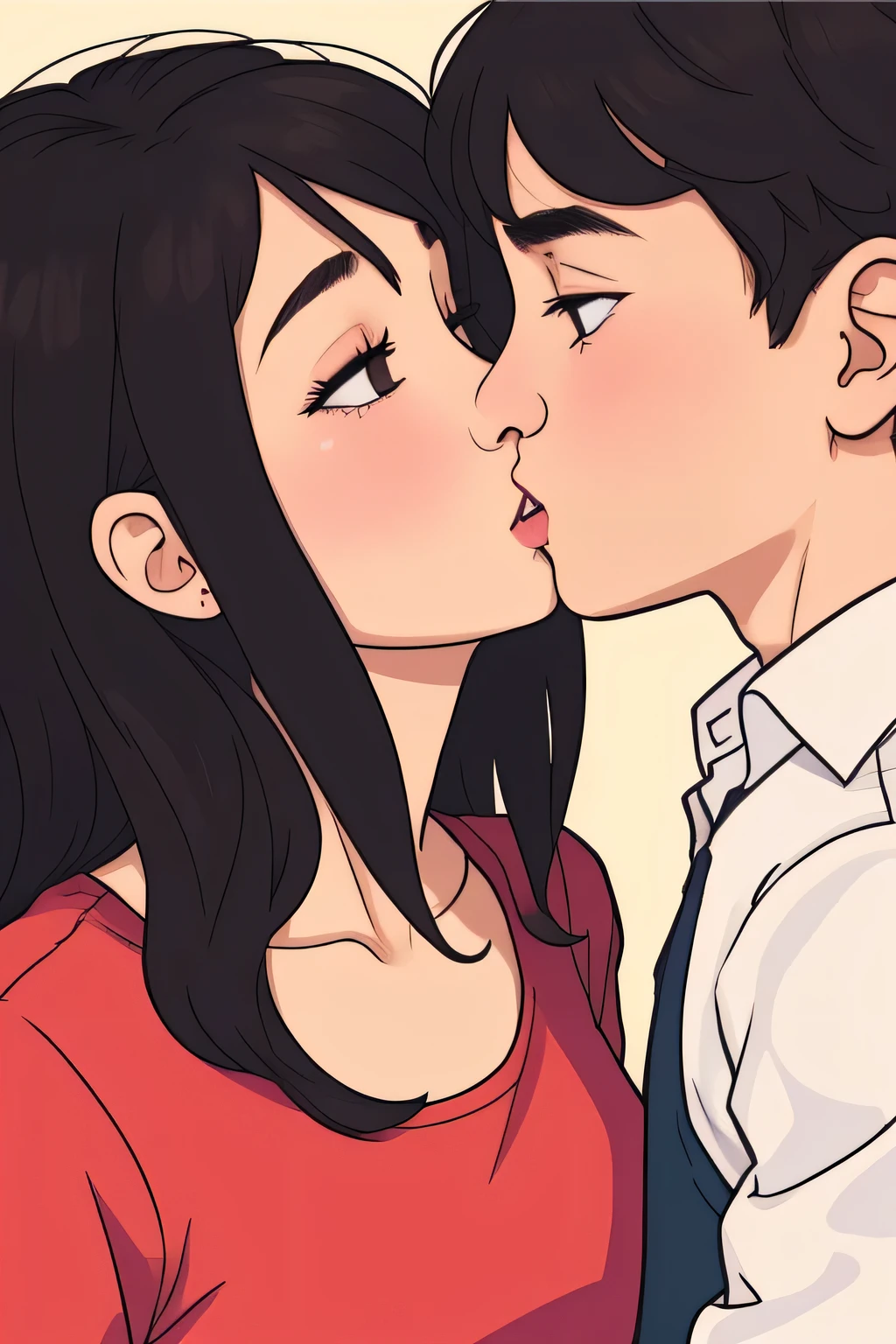 Sexy woman being kissed on the neck by a young boy