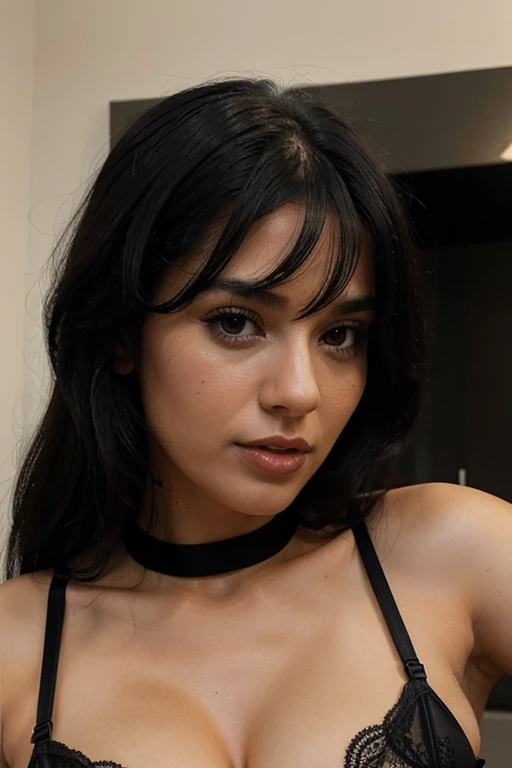 woman face in sexy lingerie black hair realistic
