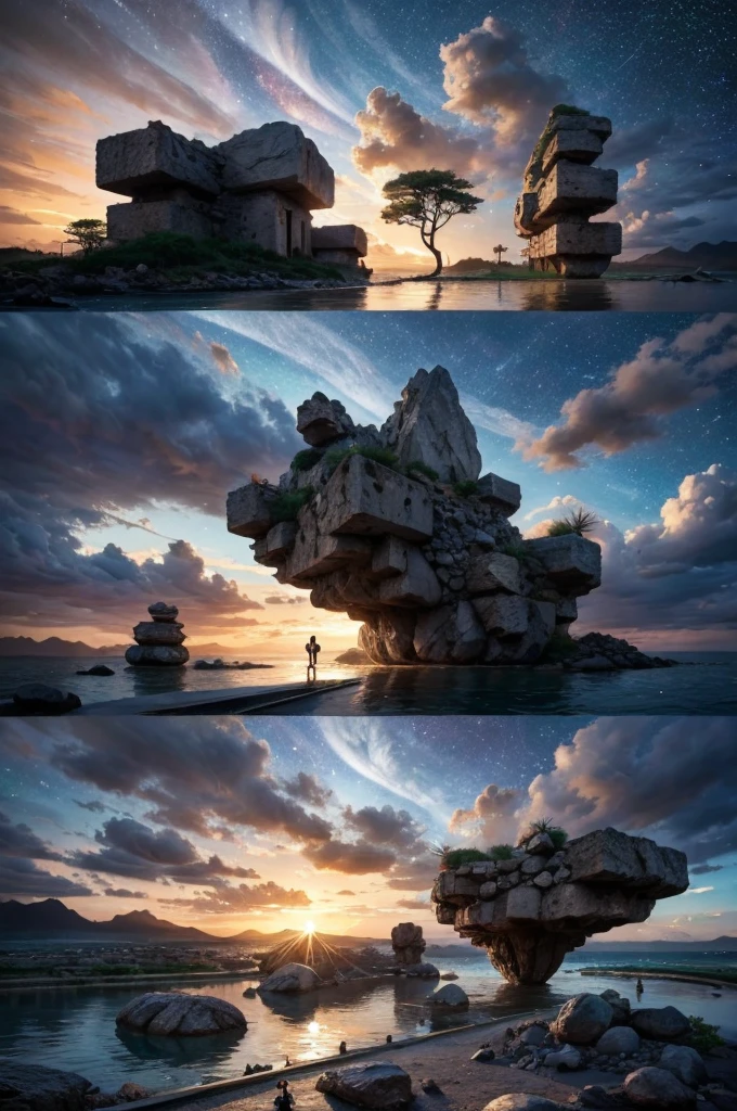 anime (best-quality:0.8), (best-quality:0.8), perfect anime illustration, we've been trying to reach you about your cars extended warranty, An illustration in collage style, with giant boulders, brutalist building sections, terraces, stairs, cacti, agave, concrete texture, multiple geometric shapes, hatch and cross hatching, planet saturn, volcano, moon, Luis Barragán's architectural style build, milky way galaxy, violet, one motorcycle, An illustration in collage style, with giant boulders, brutalist building sections, stairs, cacti, agave, concrete texture, multiple geometric shapes, hatch and cross hatching, planet saturn, volcano, moon, Luis Barragán's architectural style build, reflective pool, terraces. An elegant and modern build, in top of big boulders, with terraces, materials concrete, wood, steel and crystal, various gardens with tropical vegetation, cacti and rocks, stairs, a pool. In middle of sea, a big wave near, sunset, mountains and a volcano in the horizont, cute islands around, illustration format, cute color palette, detailed, masterpiece, award-winning work A 1999 Nissan GTR in Tron form r34 horizonte Lamborghini under a pink and purple sky, an anime drawing by Makoto Shinkai, trending on pixiv, magical realism, beautiful anime scene, cosmic skies. by makoto shinkai, ( ( makoto shinkai ) ), by makoto shinkai, anime background art, style of makoto shinkai