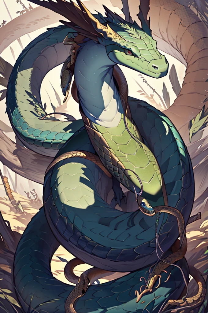 ((best quality)), ((masterpiece)), (detailed), Quetzalcoatl, snake with wings, small pale blue, serpent body, 1 snake, single snake body