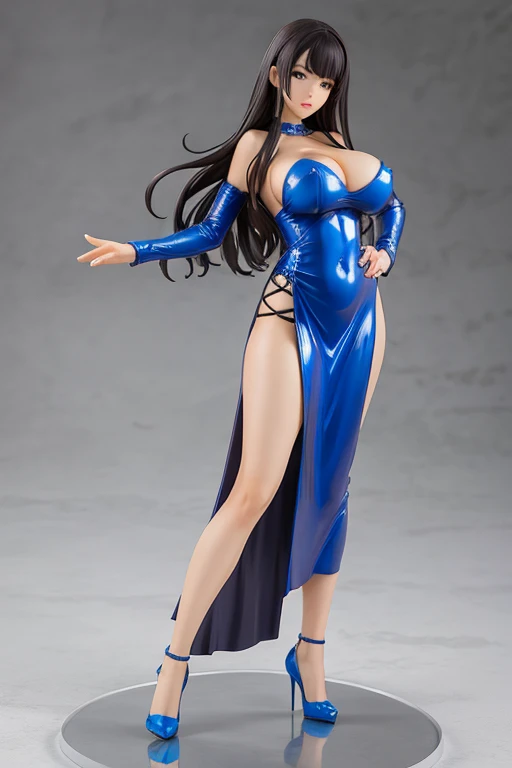 figure of with big breasts sexy pose metallic blue sexy dress