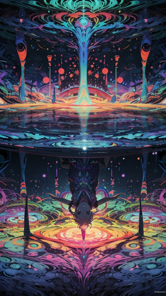 Highest quality、Tabletop、1 Female、solo、20-year-old,(Abstract art:1.4),(Psychedelic Theme:1.4),(Blue World)、There's a beautiful woman in the center of the world,A ray of light spreads