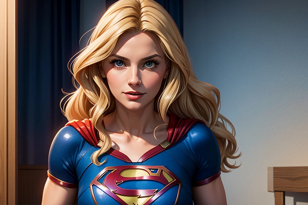 Anna Maria Markovic, long wavy blonde hair, closplayed as supergirl lookalike.