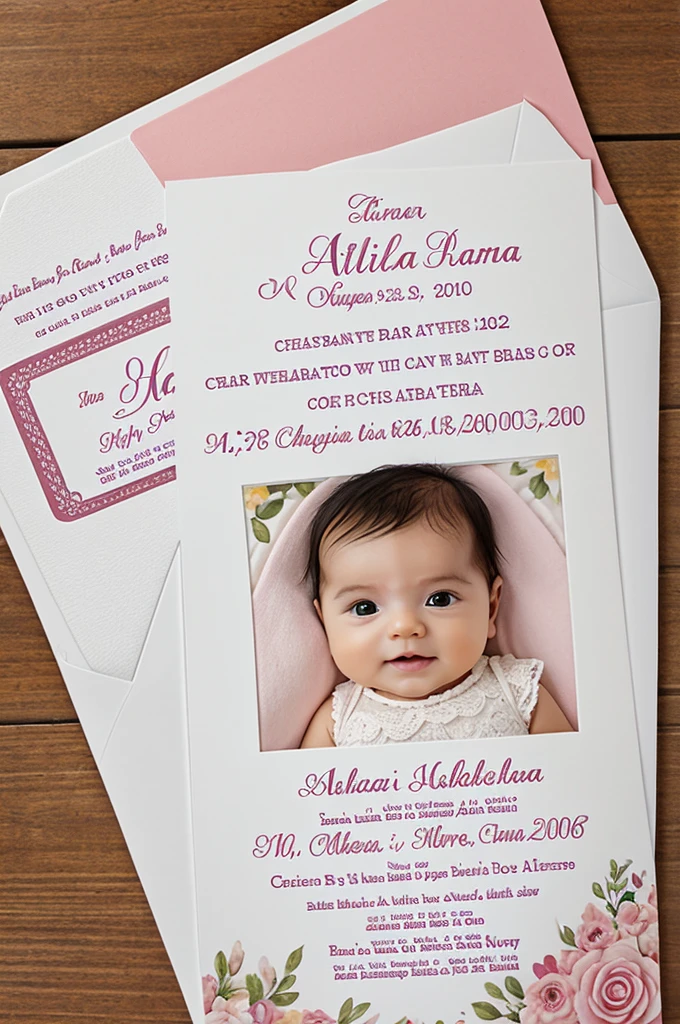 Create a baby shower invitation with the name of the baby named Alaia Charlotte Alulema Álvarez