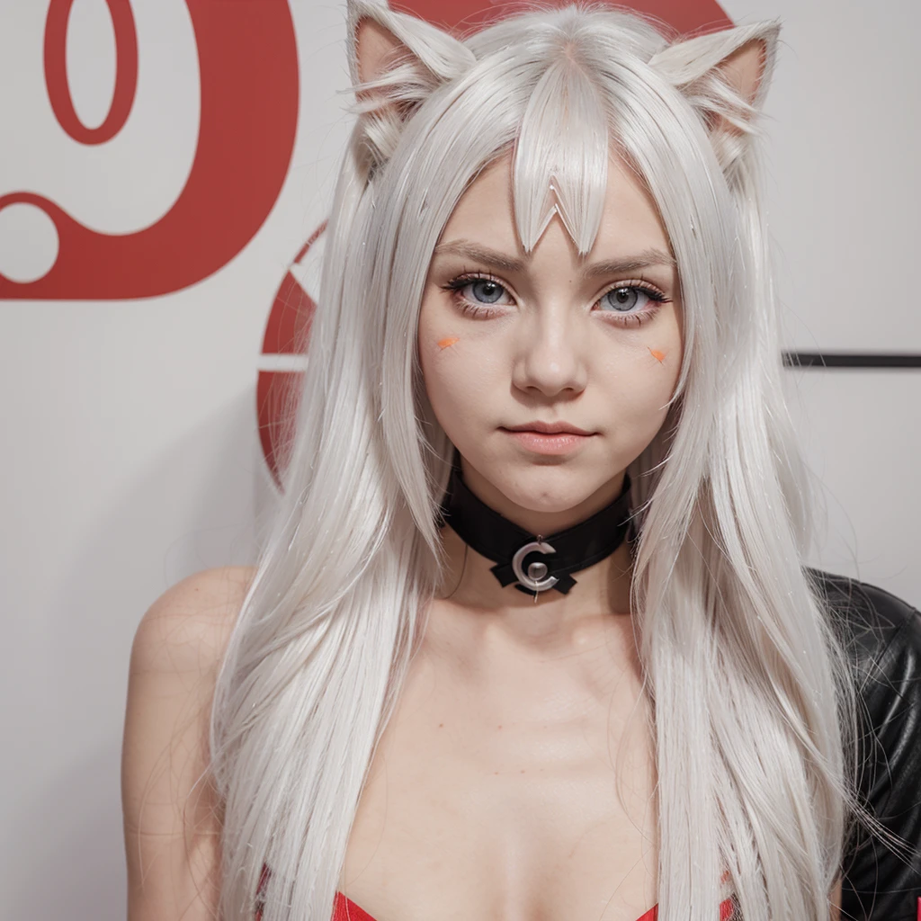 Boruto girl long white hair with red tip cat eyes and cat whiskers marking her face