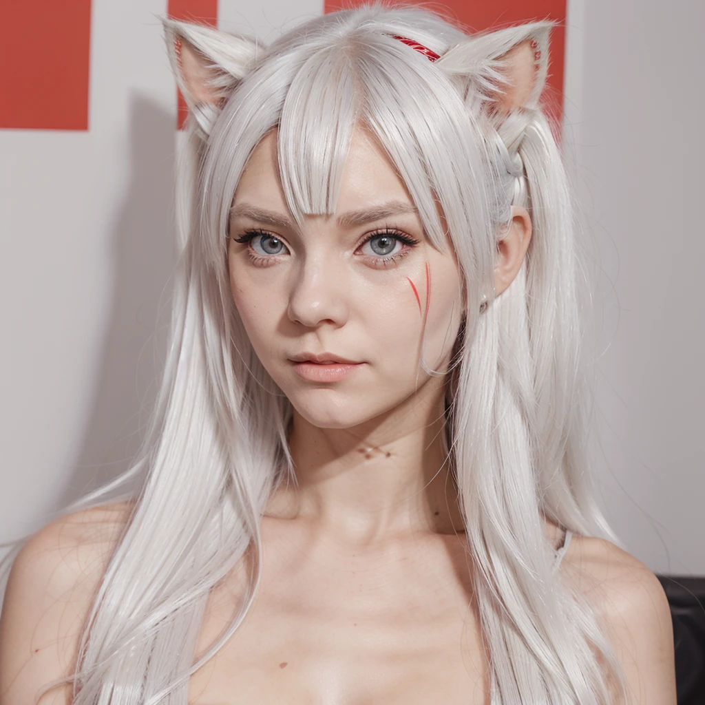 Boruto girl long white hair with red tip cat eyes and cat whiskers marking her face