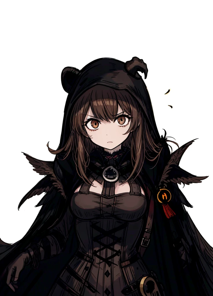 1girl,wood brown hair, brown eyes, plague doctor, necromancer, nice clothes, (high resolution, high detail, best quality) , medium breasts, angry