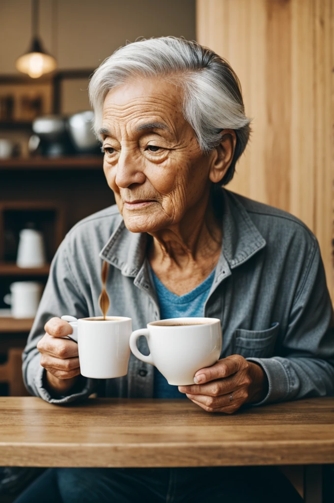 An old bean drinking coffee