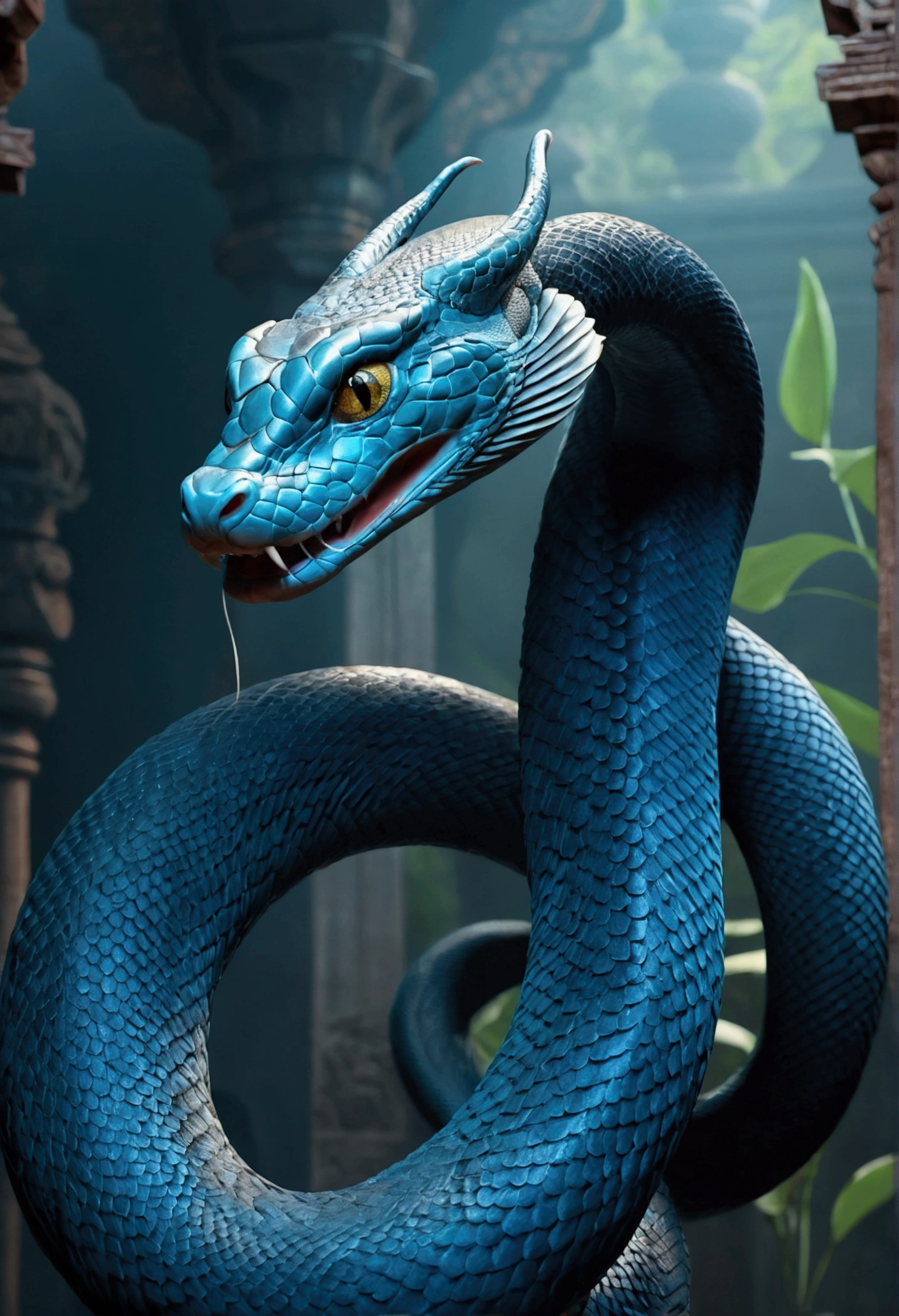 (((serpent))) best quality, ultra-high resolution, 4K detailed CG, master part, Krishna, Hindu god,serpe,em cima da serpe, Hindu mythology,((em cima da serpent)), Hindu image , aesthetic, centered on the screen, wings, blue scales