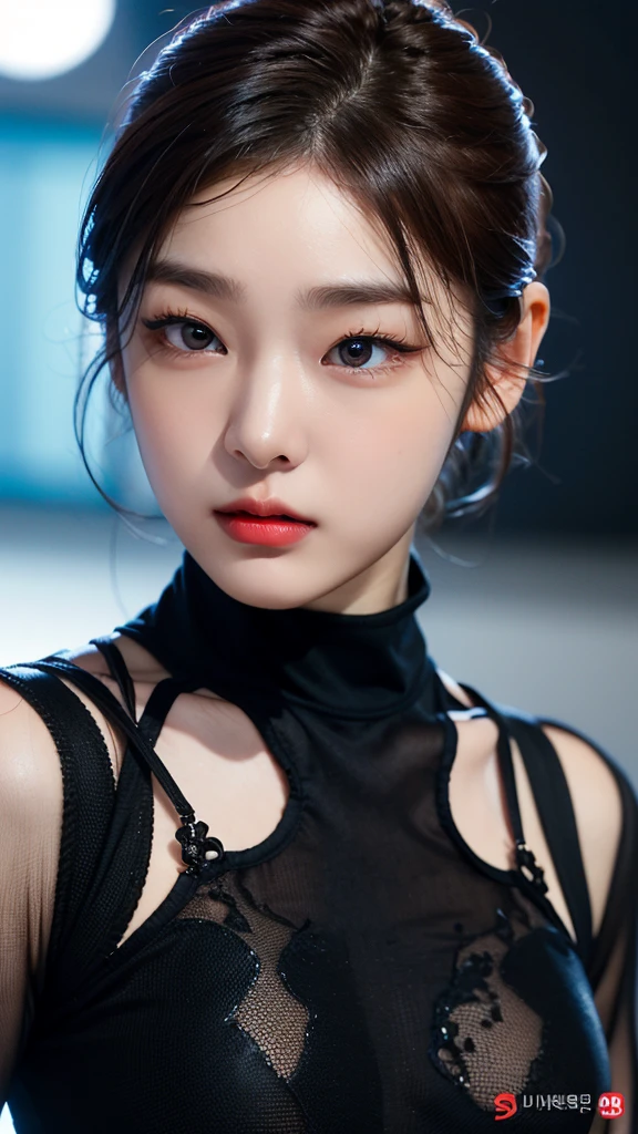 tmasterpiece,1 Korean girl，realisticlying，8K  UHD，high high quality，in the background bokeh, spider-man black suit，Spidey，Clothes wrap around the whole body，Tight clothing，Abs contour，Short black hair，s the perfect face，shining face，Ultra-clear face，Elaborate Eyes，idoly