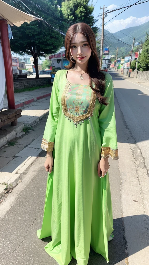 (((HD photo))), ultra high res.photorealistic:. 1.4, UHD girl in naran kaghan street wearing shalwar kameez hijab dress