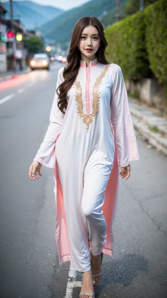 (((HD photo))), ultra high res.photorealistic:. 1.4, UHD girl in naran kaghan street wearing shalwar kameez hijab dress