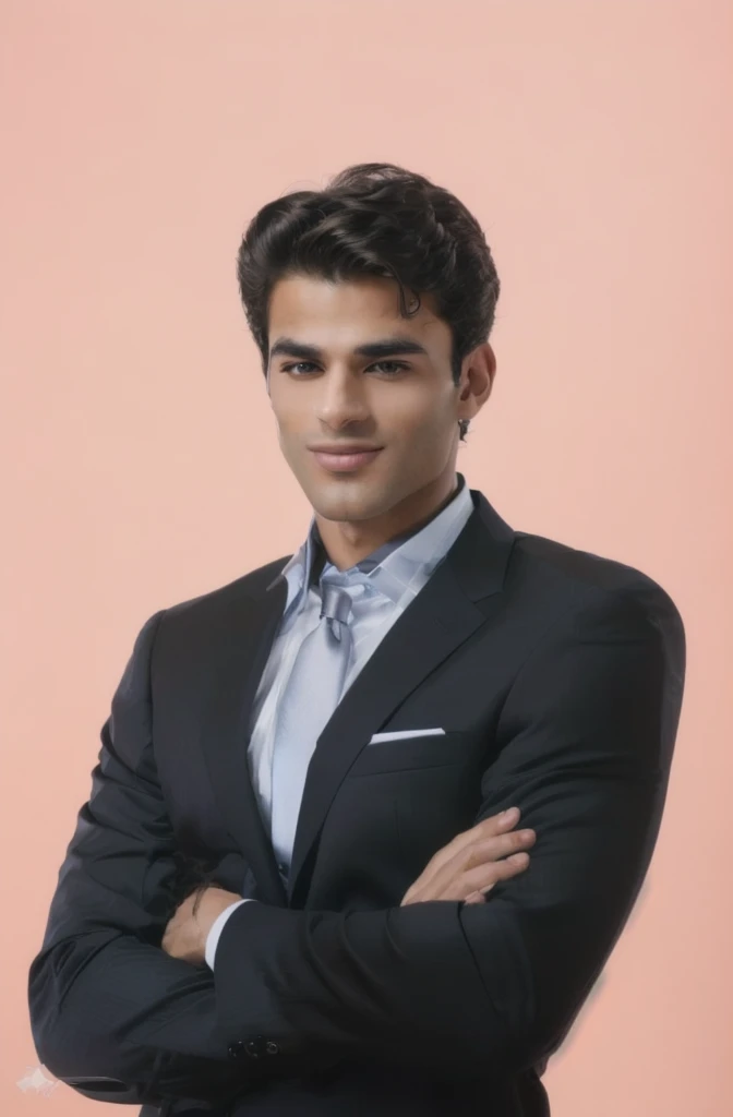 arafed man in a suit with his arms crossed, Handsome and elegant, handsome man, Handsome and charming, attractive man, charming man, handsome man, A well-maintained model., model, handsome young man, beautiful young man, Charming and good looking, attractive young man, suit , perfect face, Luxury fashion models, wearing business suit