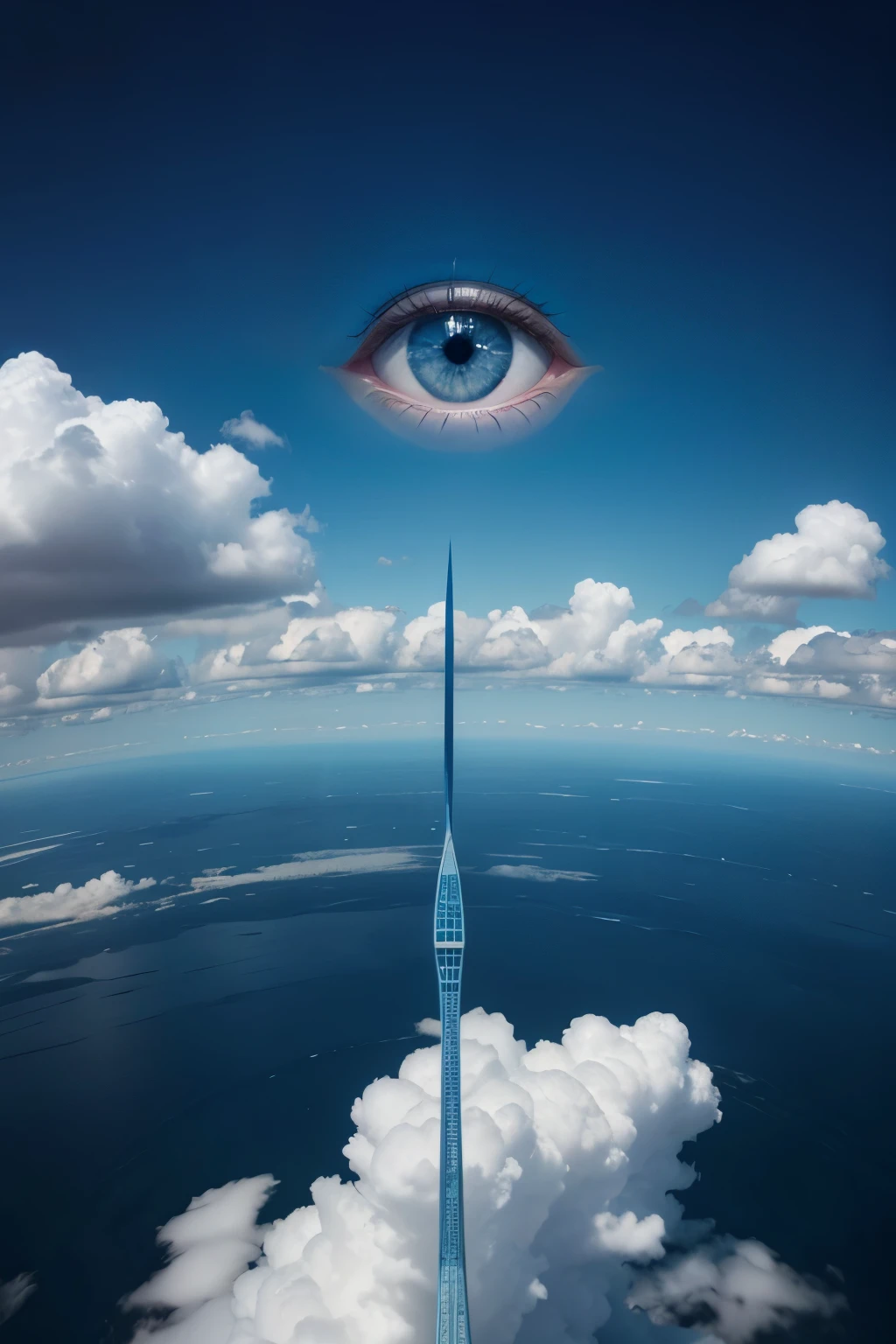 THE EYE THAT SEES EVERYTHING, LOOKING FROM THE BLUE SKY WITH SOME CLOUDS.