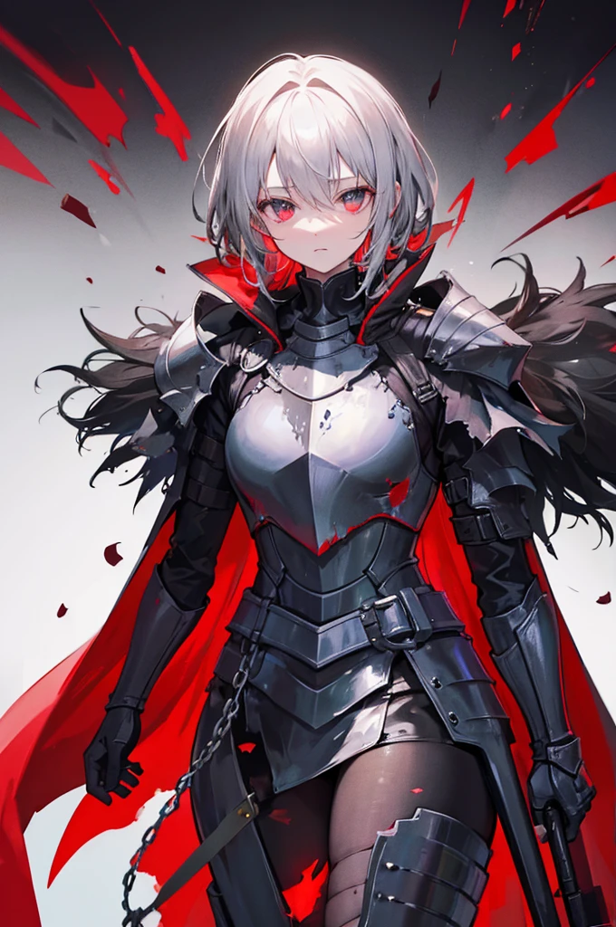 a knight in damaged dark armor with a tearing red cape