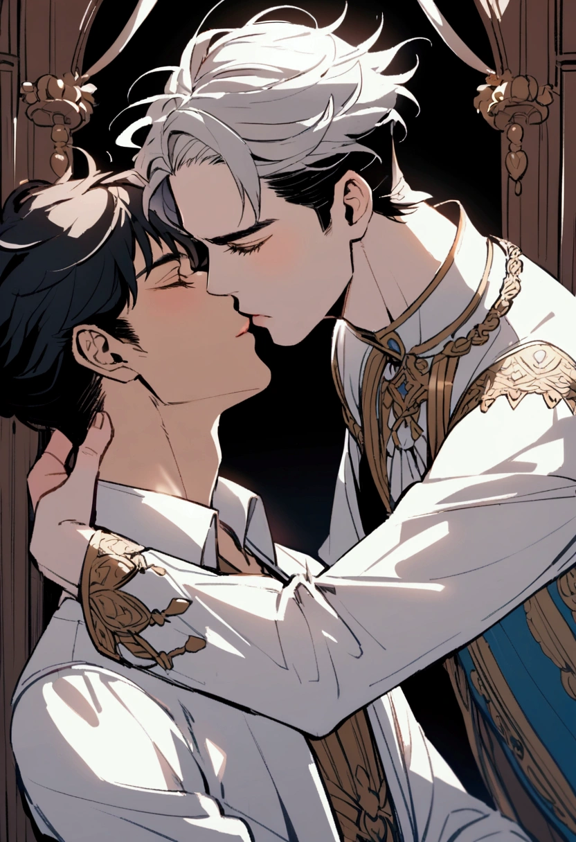 A twink boy kissing a handsome man