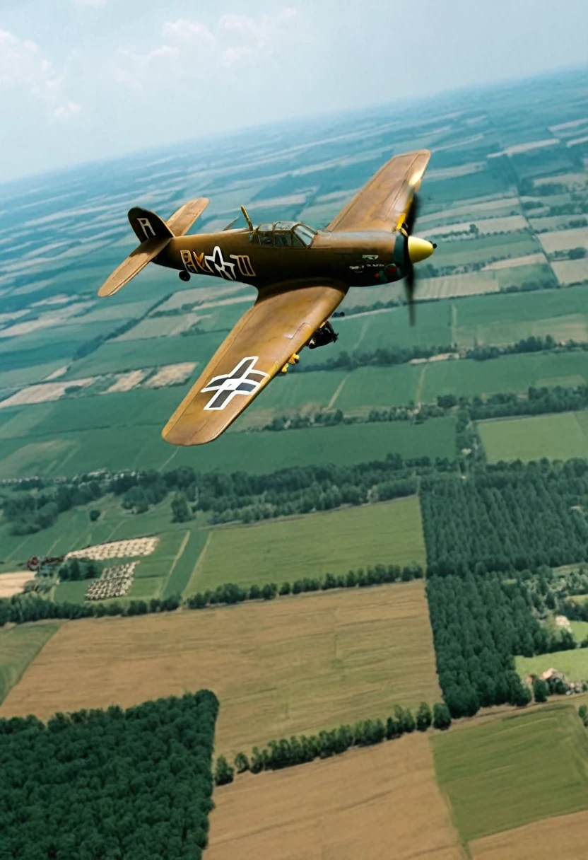 stuka bomber flying above battlefield