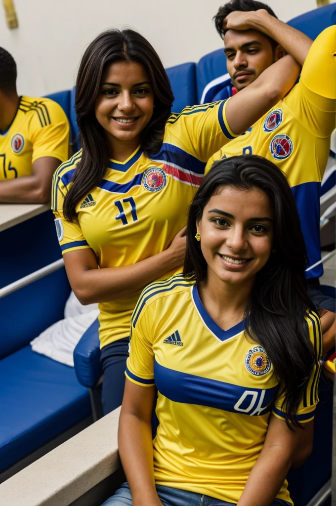 Yariley in the Colombia shirt watching soccer