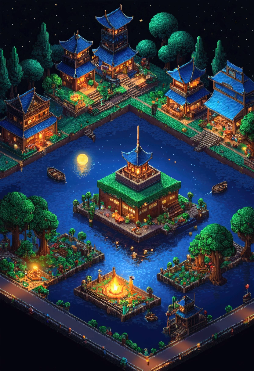 game world. night. 3D pixel art 4K 벽지. 놀라운 pixel art 디테일. pixel art. 상세한 언리얼 엔진 pixel art