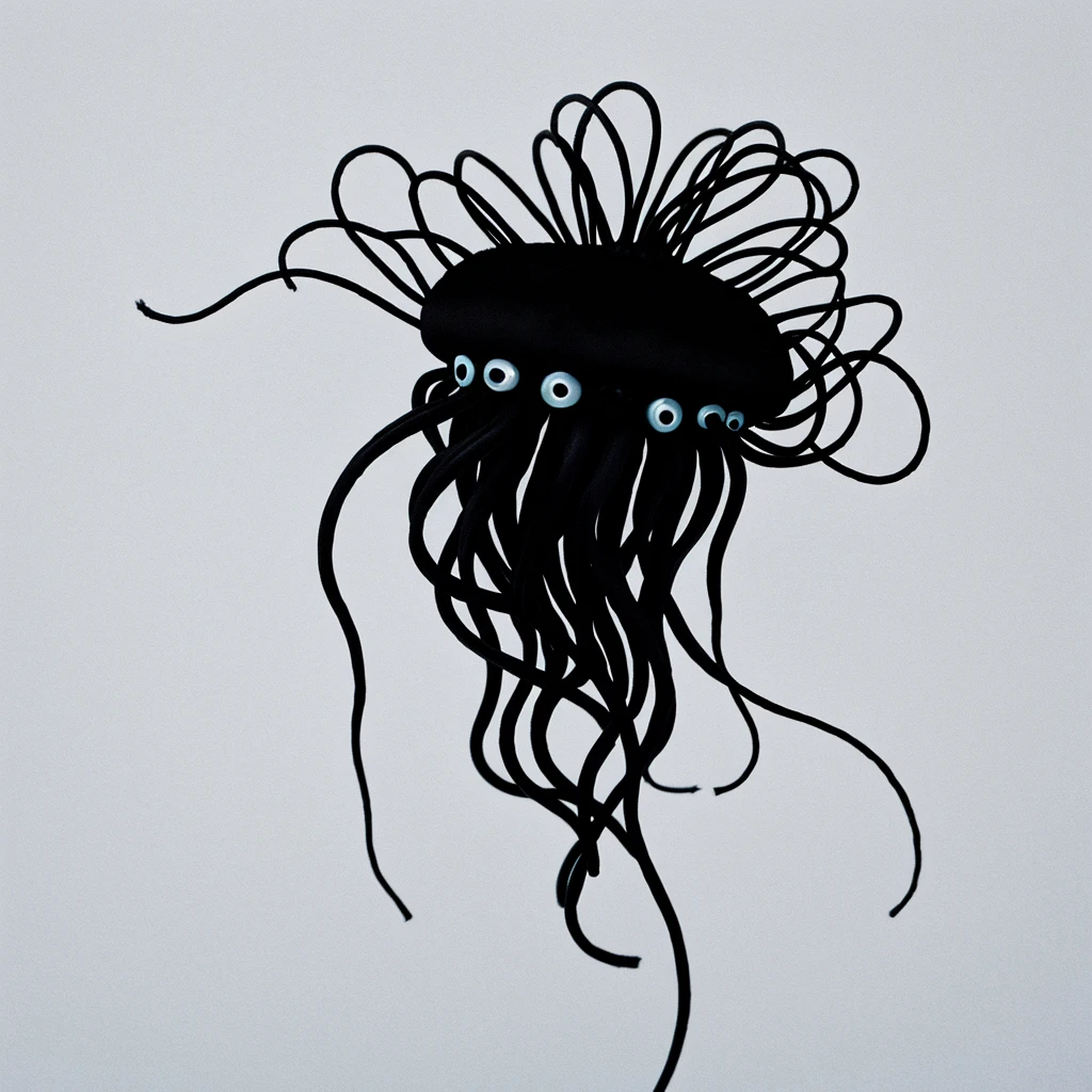 beautiful minimalist black jellyfish medusa on a perfect white background