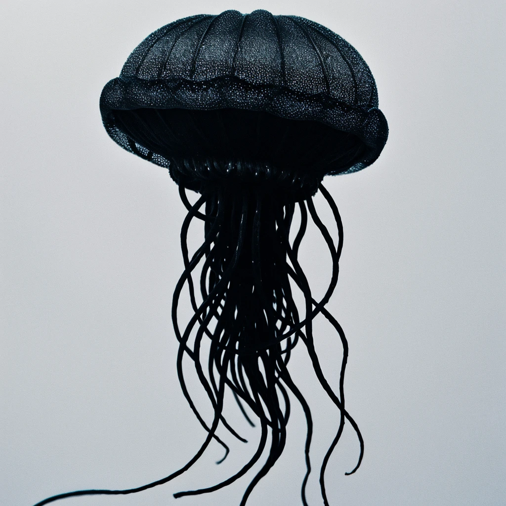 beautiful minimalist black jellyfish medusa on a perfect white background
