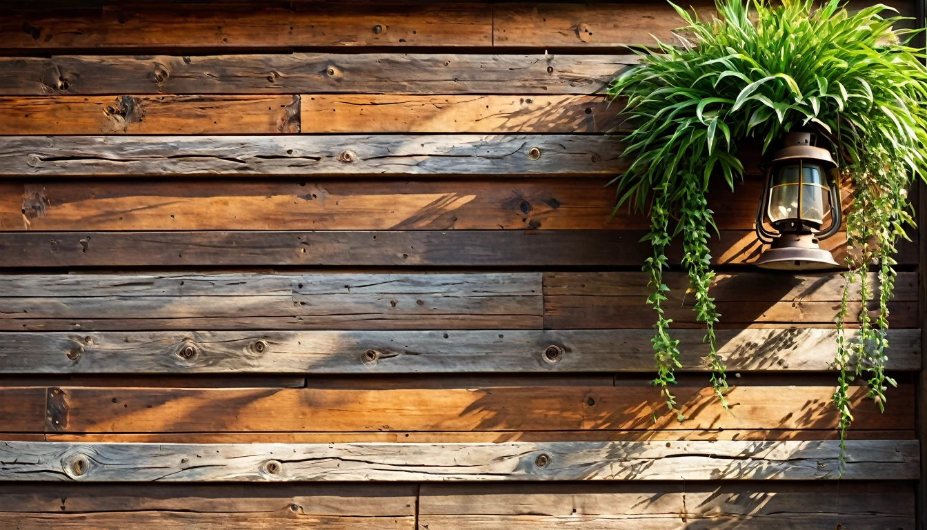 Imagine a serene and rustic setting where a wooden wall serves as the centerpiece. The wall is composed of aged timber planks, each one rich with history and character. The wood grains are vividly detailed, showing the intricate patterns that nature has etched over the years. Some planks have knots, adding to the natural beauty and authenticity of the scene.
The wall is weathered, with a patina that speaks of many seasons endured. There are subtle variations in color, from deep browns to lighter, honeyed hues, creating a harmonious blend of tones. The texture is tactile, almost palpable, with some areas rough to the touch and others smoother, worn down by time and use. Small cracks and crevices are visible, giving the impression that this wall has witnessed countless stories and events.
Sunlight filters in through a nearby window, casting gentle, dappled light on the wooden surface. This interplay of light and shadow highlights the depth and texture of the wood, creating a warm and inviting atmosphere. In some spots, the sunlight enhances the natural sheen of the wood, making it appear almost golden.
Adjacent to the wall, there might be elements that complement its rustic charm. Perhaps an old-fashioned lantern hangs nearby, its metal frame slightly rusted but still sturdy, adding a touch of antiquity. Or maybe there’s a simple wooden shelf, adorned with potted plants, their green leaves a vibrant contrast to the rich brown of the wood.
This wooden wall, with its rich texture and detailed craftsmanship, stands as a testament to timeless beauty and rustic elegance, inviting anyone who sees it to pause and appreciate the quiet, enduring charm of natural materials.