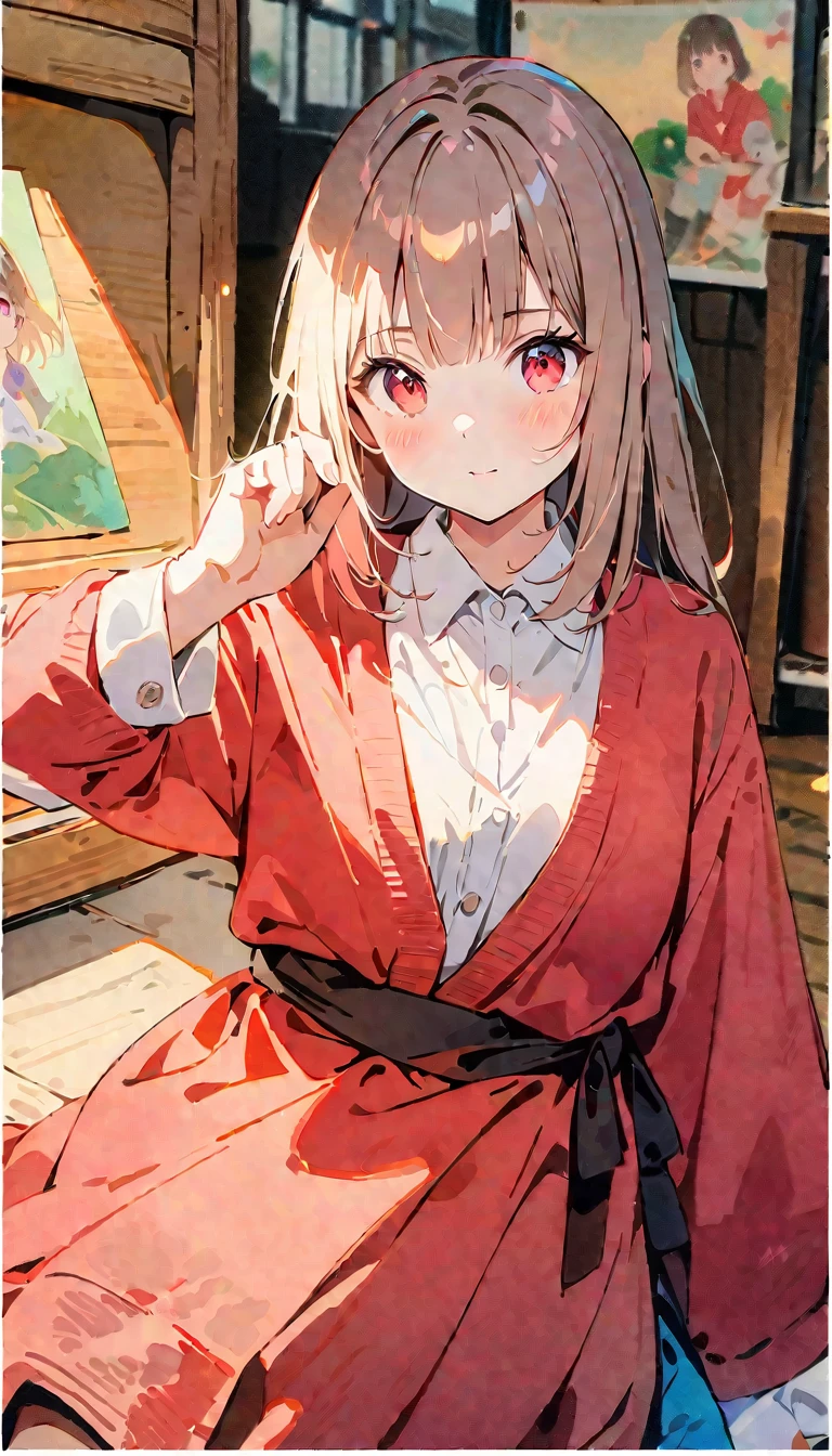 (8K, best quality, masterpiece)，watercolor (medium), 1girl, {Practical, original photo, Ultra-fine transparent, image, (Influenced by Yoshitaka Amano&#39;s style:1.6)}, Practical Light, Delicate skin, (Beautiful slim woman, 25 years old, Court Knight:1.5), Thin legs, Fine particles, Long white hair, Detailed fingers, Thin, Ecstasy expression, Dynamic and sexy pose, (Huge breasts:1.4), (Long skirt, Long red cape, boots:1.2),(Arcadia, Flower Storm, Many flowers:1.8), Unobscured，Beautiful scenery, (Flowers, Wind and Moon:1.5).