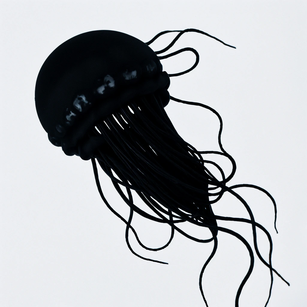beautiful minimalist black jellyfish medusa on a perfect white background