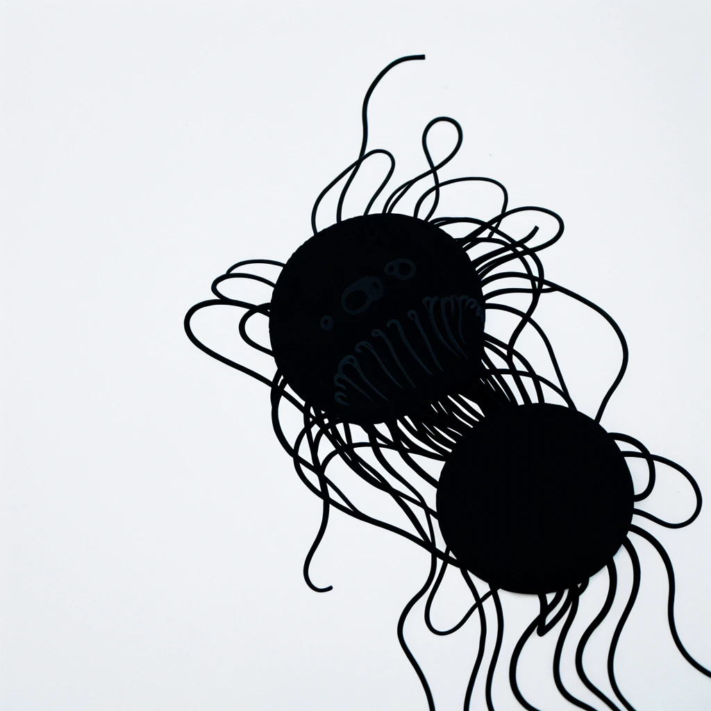 beautiful minimalist black jellyfish medusa on a perfect white background