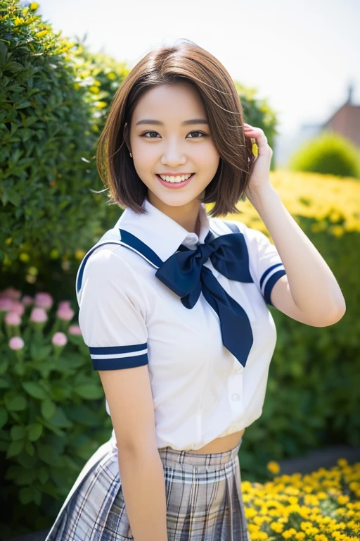 (a beautiful girl in a posing in a flower bed, (((full bodyesbian)))、((Girls' High School Uniforms)), short-haired, with a charming smile, realistic skin textures, hyper-realism, photorealistic, beautiful detailed eyes, high contrast, ultra HD, top image quality, fine details, very meticulously)
、((1a person))、short-hair、Close to the subject、((a chool flower beds)))、(((ssmile)))、(((Girls' High School)))、((a beauty girl))、((y pose))、Photorealsitic、Beautiful detailed eyes、Hyper-Realism、highcontrast、Ultra HD、realistic skin textures、Top image quality、top-quality、超A high resolution、Fine details、Very meticulously