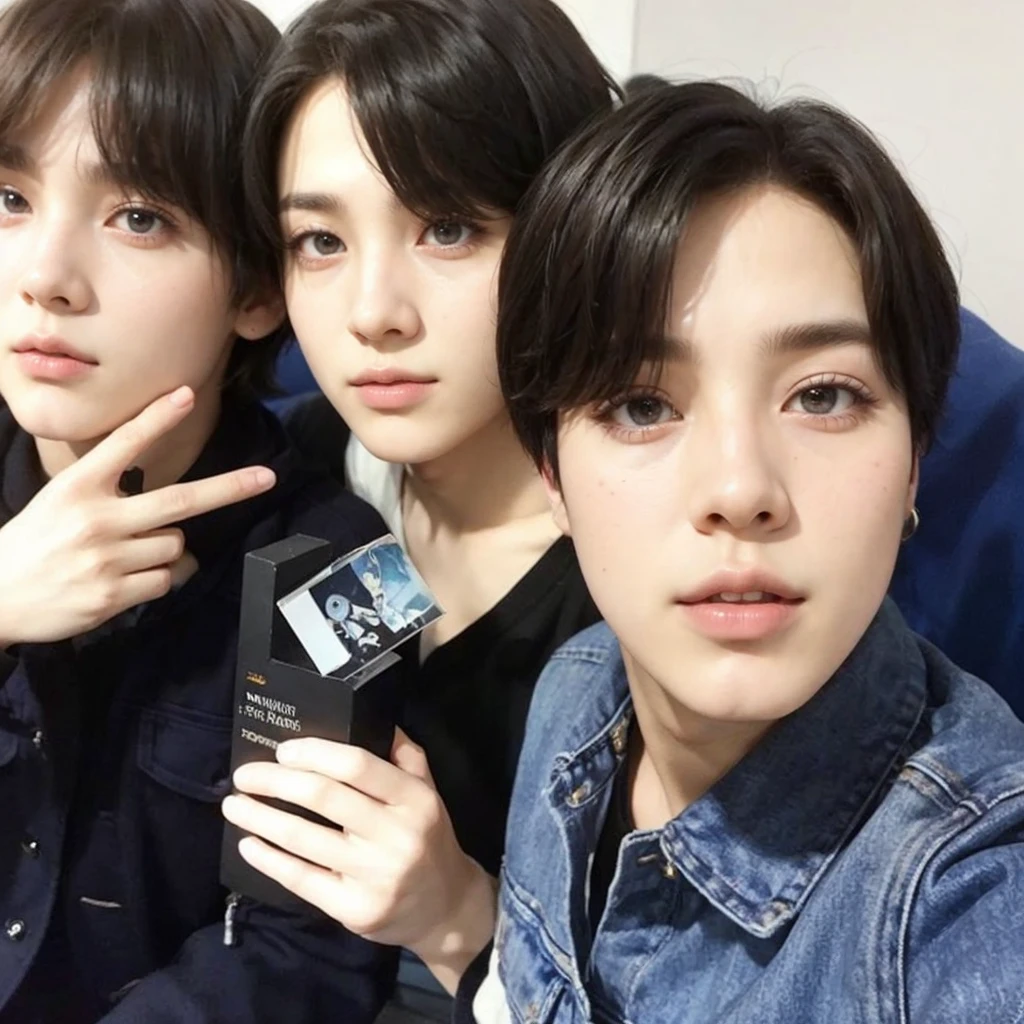 Jimin, Jungkook, Taehyung, 3 boys, detailed portrait, beautiful boys, extremely detailed facial features, beautiful eyes, beautiful lips, beautiful nose, long eyelashes, flawless skin, delicate features, youthful appearance, fashionable outfits, dynamic poses, (best quality,8k,highres,masterpiece:1.2),ultra-detailed,(realistic,photorealistic,photo-realistic:1.37),digital painting, vibrant colors, warm lighting, soft focus, cinematic composition