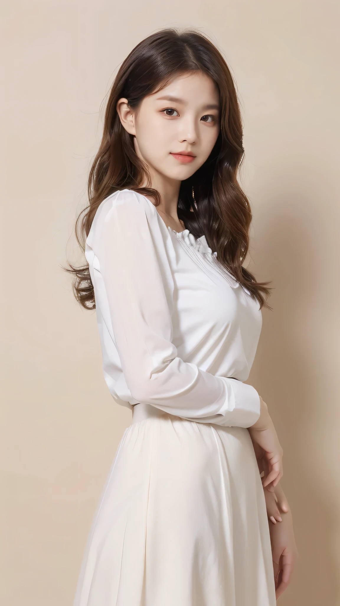detailed background, masterpiece, best quality, 1 person , curly hair, long hair, purple eyes, star in eye , white Strapless blouse, long  skirt