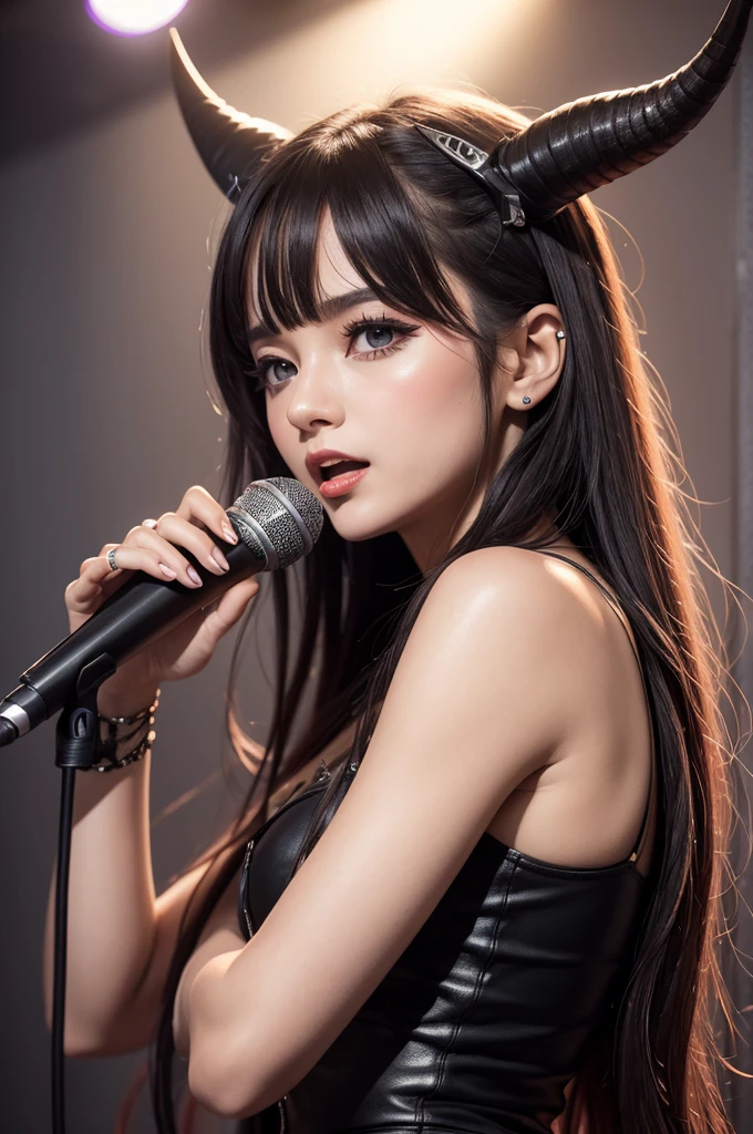 Singer Iza with horns
