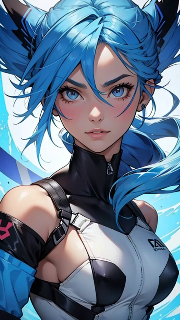 A 28 year old woman, blue hair. medica


